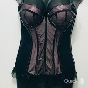 34B - NWT Censored Black / Pink Mesh Push Up Bustier
